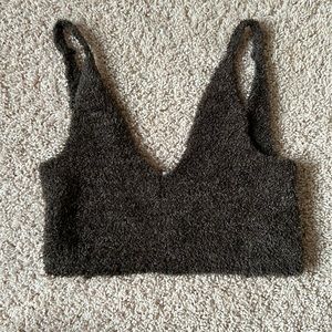 Brown Fuzzy Cropped Lounge Tank